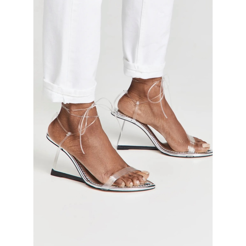 [ GOOD AMERICAN ] Cinder-f*ckin-ella Clear Lucite Silver Wedge Heels : 8 : NWT